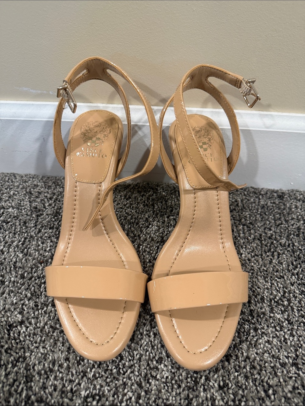 Vince Camuto Patent Nude Ankle-Strap Heels